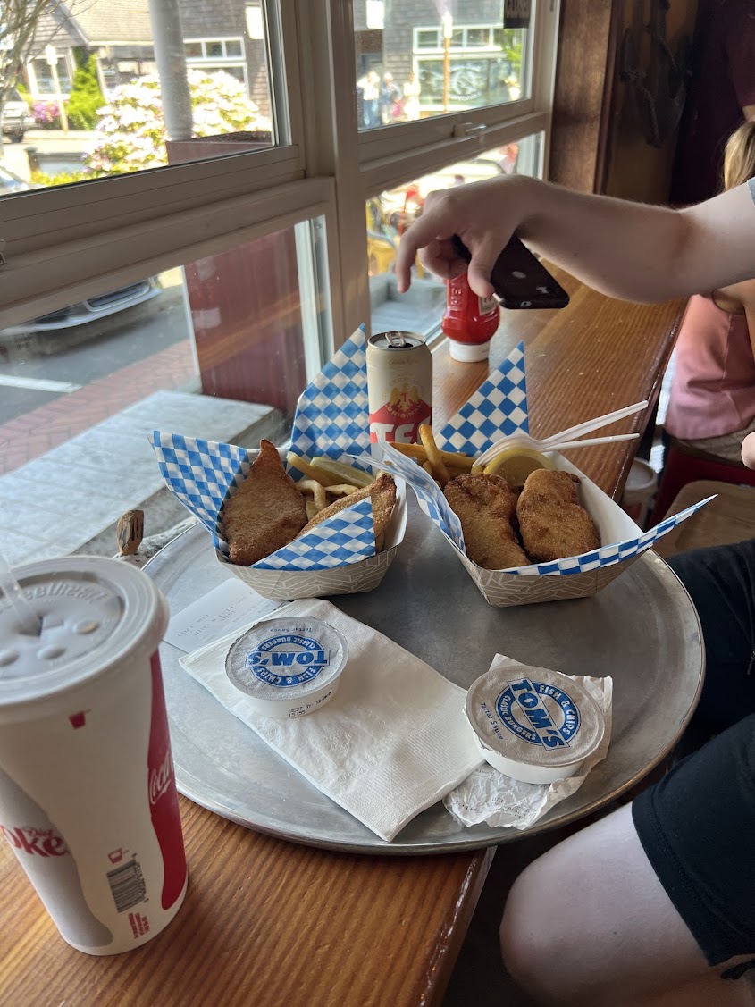 Tray of fish and chips from Tom's